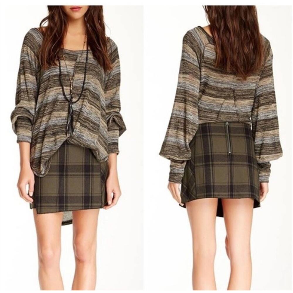 Free People Demi Wrap Plaid Mini Skirt in Black and Army Green Women's Size 6